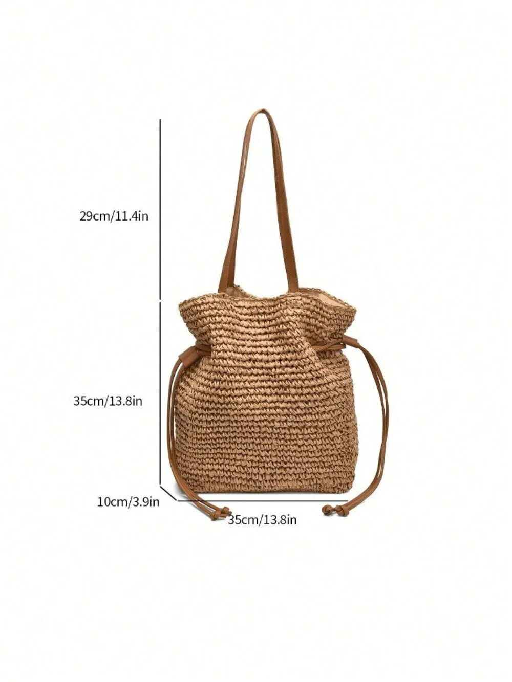 Khaki Casual Women's Straw Tote Bag – Large Capacity Holiday Travel Shoulder Bag
